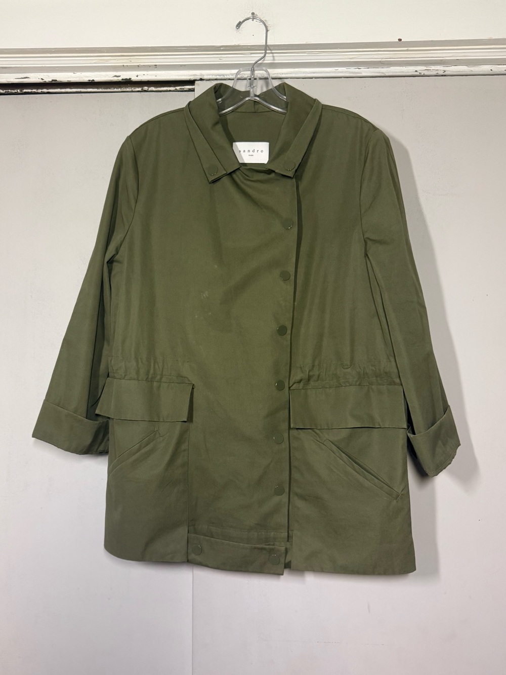 Sandro Olive Green Cotton embroidered detail Trench Coat